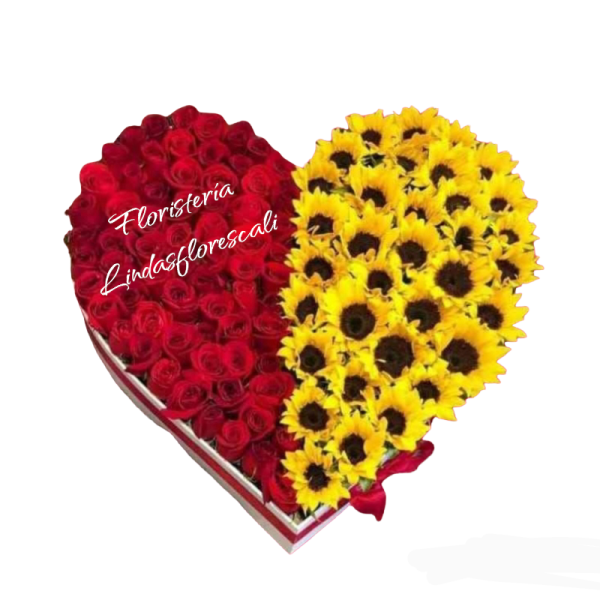 Corazón En Rosas y Girasoles En Cali